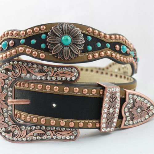 Unique style S shape rhinestone belts with conchos