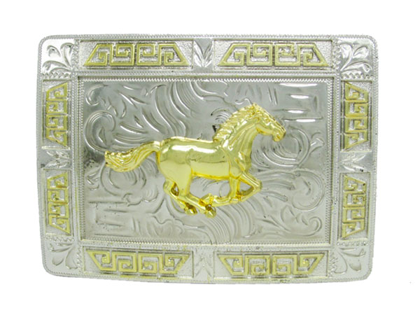 Square horseshoe desgin around silver gold belt buckle