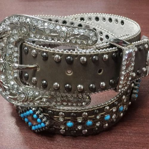Turquoise and glass square hardware turquoise in the middle bling cowgirl belts