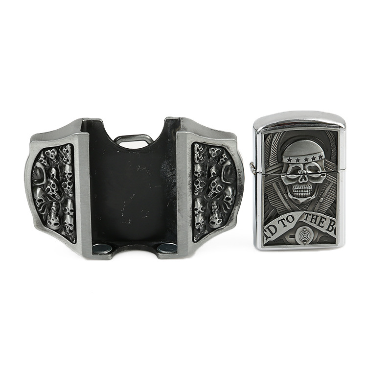 untique fashion design custom buckle skull head moveable lighter buckle