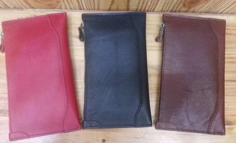 3 colors simple smooth pattern cowhide leather wallets